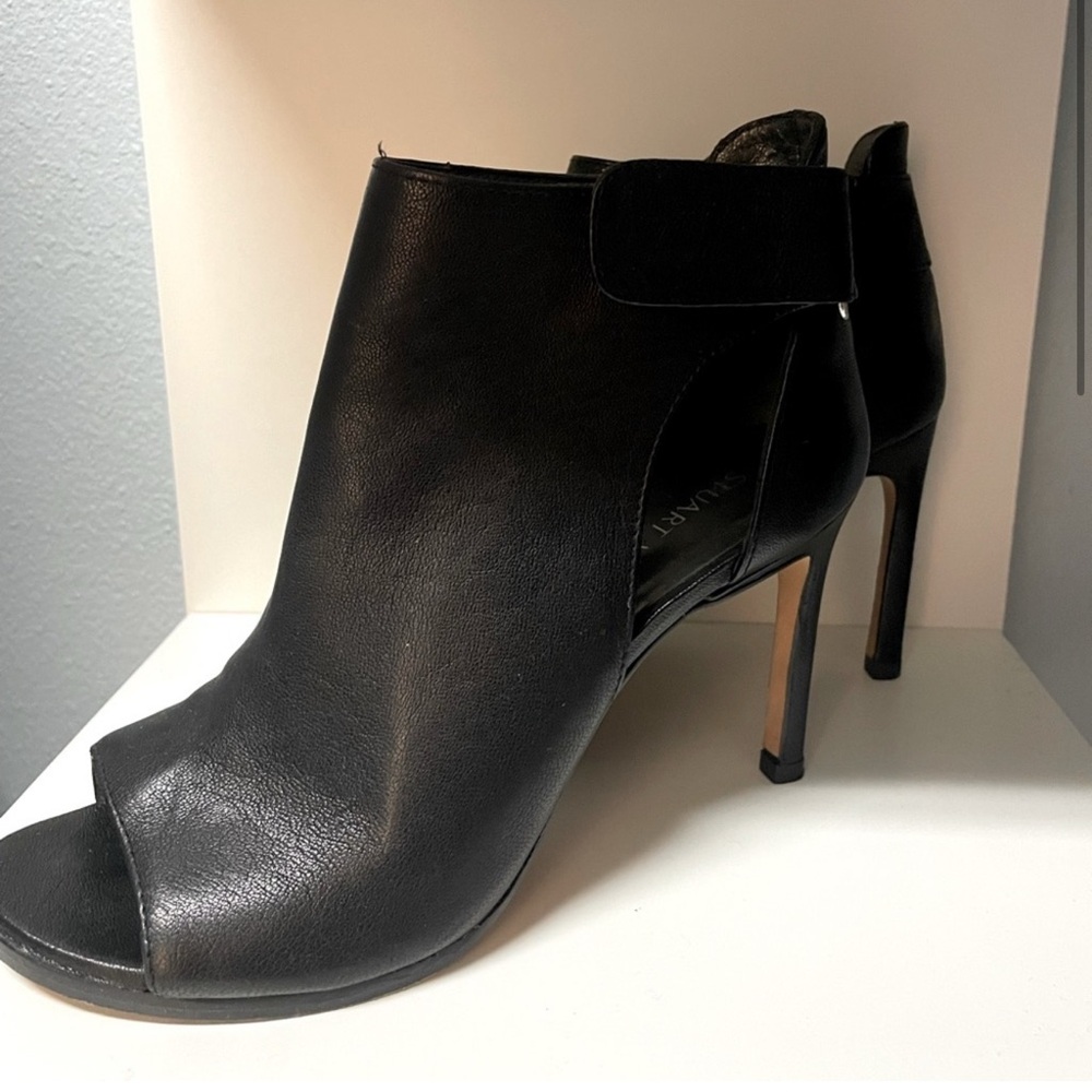 Stuart Weitzman Black Peep-Toe Heeled Boots
